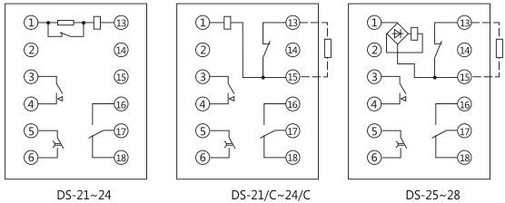 DS-22C時間繼電器內部接線及外引接線圖(正視圖)