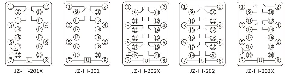 JZY（J)-402靜態中間繼電器內部接線圖及外引接線圖